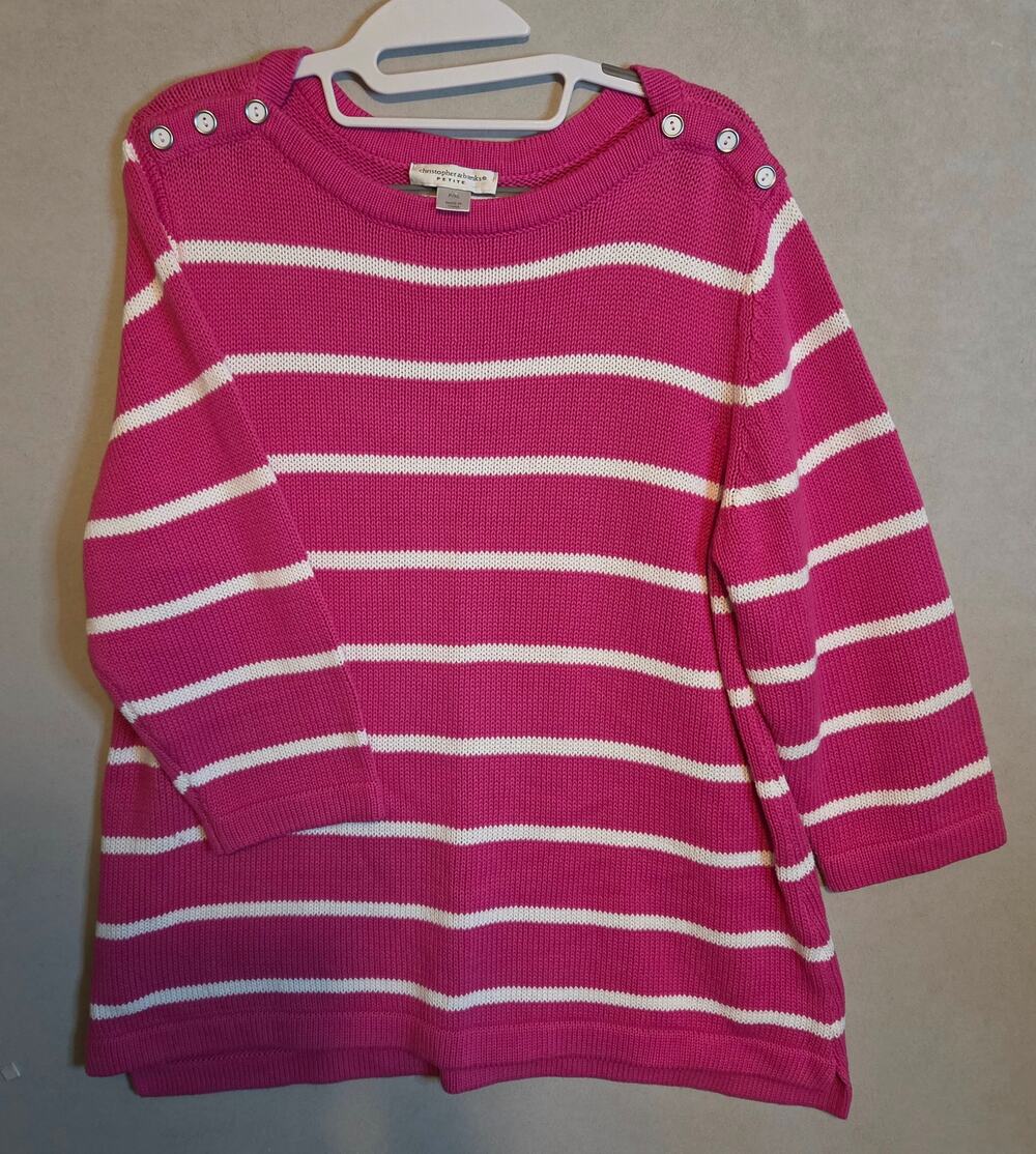 Christopher & Banks pink and white striped 3/4 sleeve sweater button detail P XL